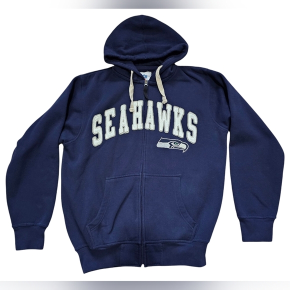 NFL Tops - Seahawks Navy Blue Hoodie with front pocket, size Large